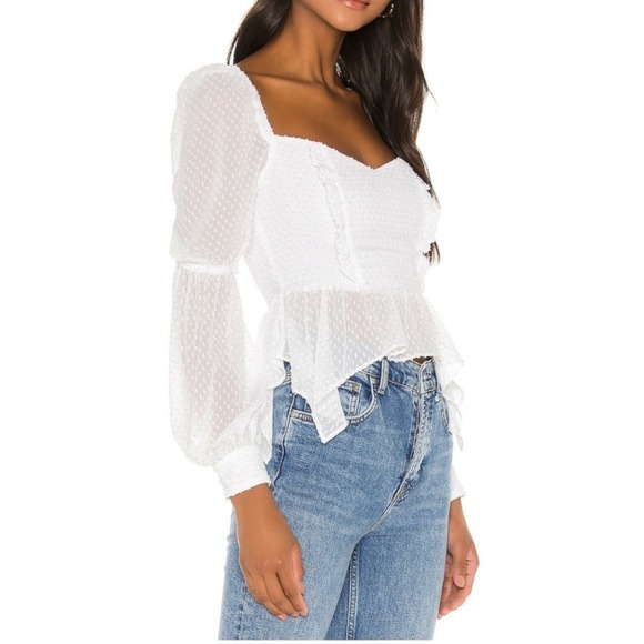 SONG OF STYLE White Swiss Dot Ruffle Peplum Square Neck Long Sleeve Top XXS - Picture 4 of 6